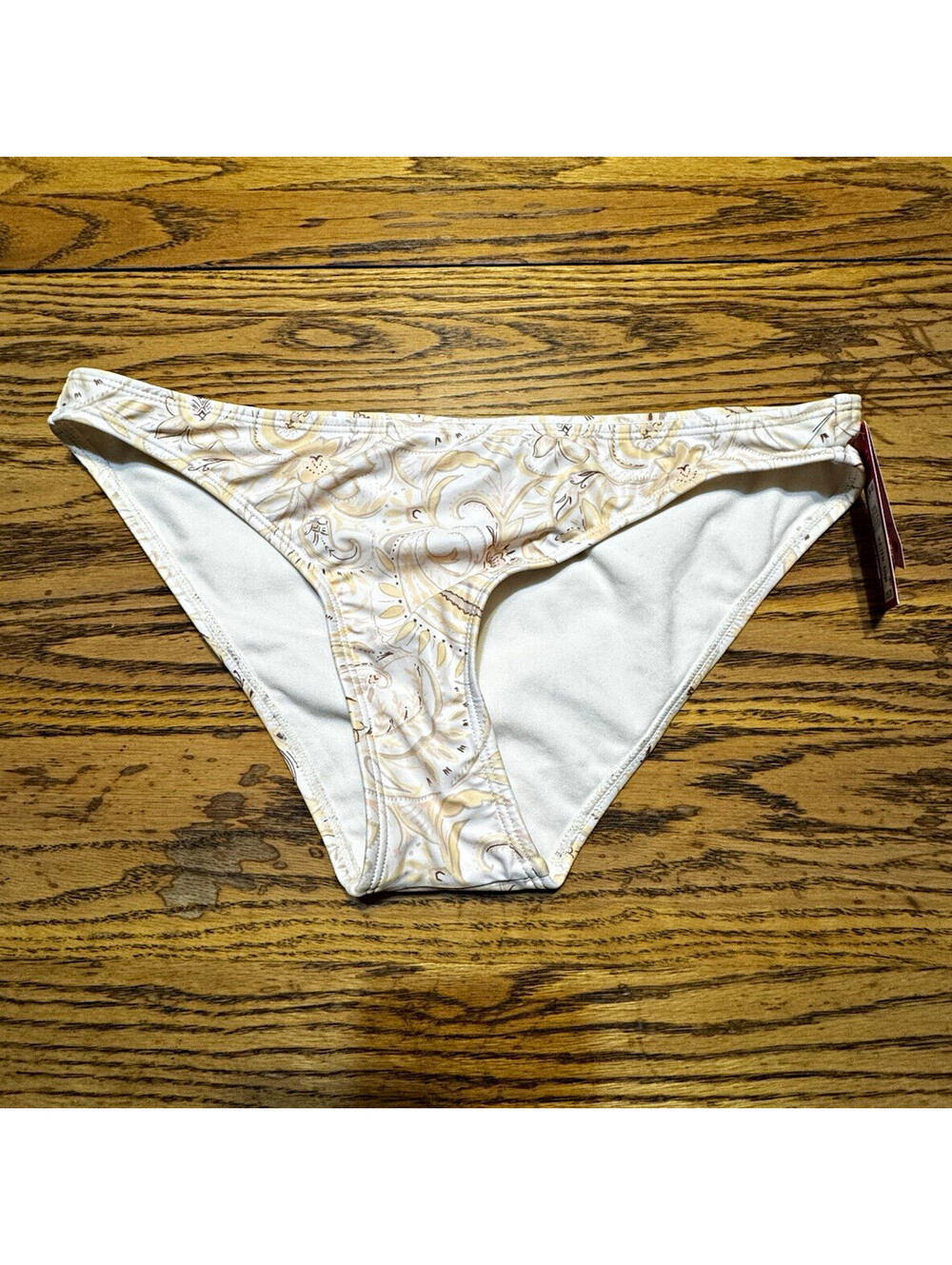 Xhilaration Bikini Bottom L 8-10 Cream Yellow Paisley Cheeky NWT Swim